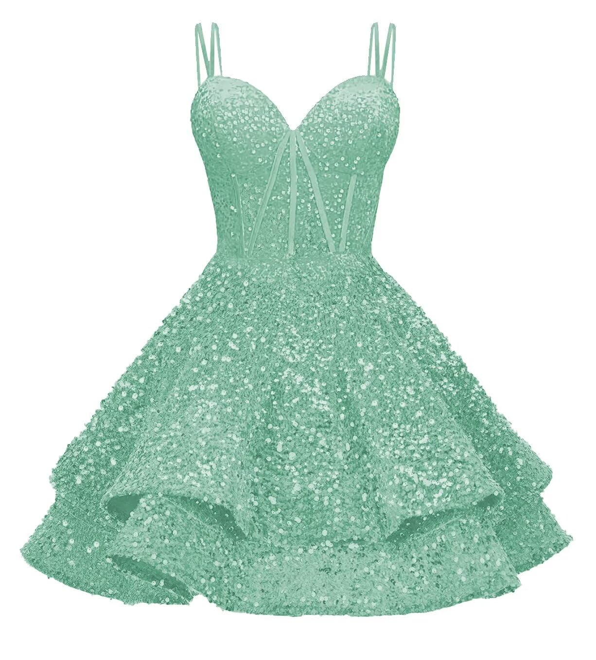 Sequin Homecoming Dresses for Teens 2027 Sparkly Short Layered Aline Prom Dresses Spaghetti Straps Cocktail Party Gowns