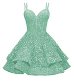 Sequin Homecoming Dresses for Teens 2027 Sparkly Short Layered Aline Prom Dresses Spaghetti Straps Cocktail Party Gowns