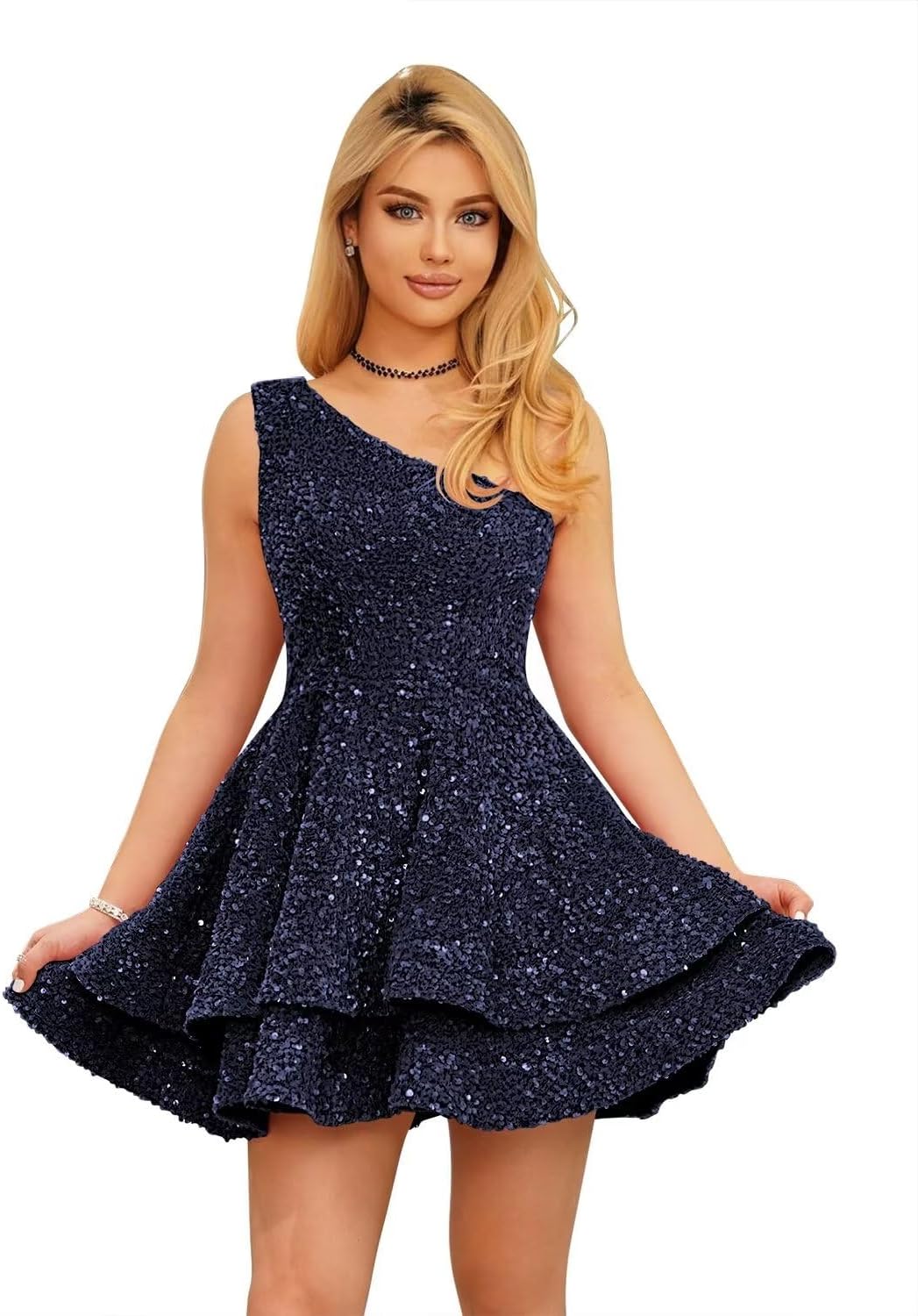 Vestidos de fiesta cortos con lentejuelas brillantes para adolescentes, sexy, con tirantes finos, vestido de fiesta, vestido de cóctel con cuello halter 