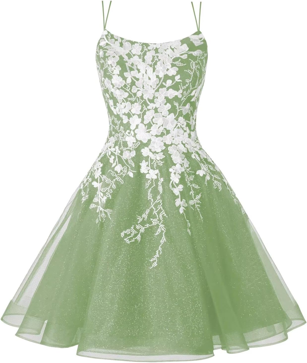 Sparkly Lace Applique Homecoming Dresses for Teens Short Corset Tulle Spaghetti Strap Prom Cocktail Party Dress