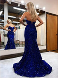Women's Strapless Sequin Prom Dresses with Train Criss-Cross Mermaid Long Formal Evening Gowns
