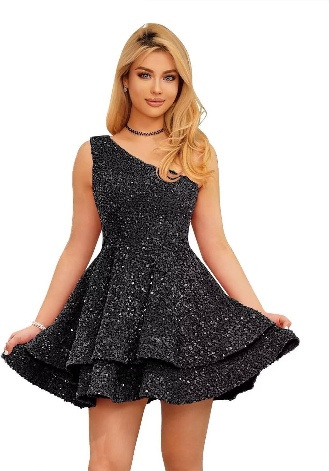 Vestidos de fiesta cortos con lentejuelas brillantes para adolescentes, sexy, con tirantes finos, vestido de fiesta, vestido de cóctel con cuello halter 