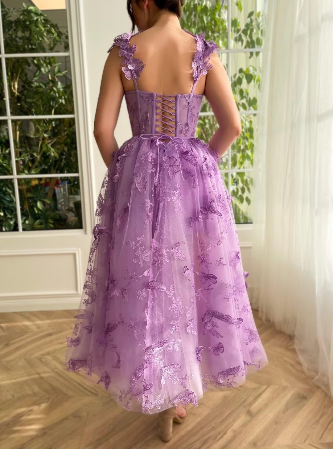 Vestidos de fiesta de tul con mariposas 3D bordadas para adolescentes, vestidos formales de noche para fiesta 