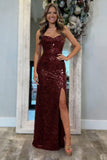 Mermaid Sequin Lace Prom Dresses Long for Women 2026 Spaghetti Straps Corset Formal Evening Party Gown with Slit