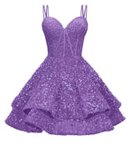 Sequin Homecoming Dresses for Teens 2027 Sparkly Short Layered Aline Prom Dresses Spaghetti Straps Cocktail Party Gowns