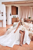 Trägerloses Ballkleid, langes Ballkleid, Satin-Brautkleid für die Braut, A-Linie, formelle Abendkleider mit Schlitz 