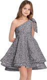 Sequins Flower Girl Dresses Short - One Shoulder Princess Pageant Dress Kids A Line Communion Formal Party Gown