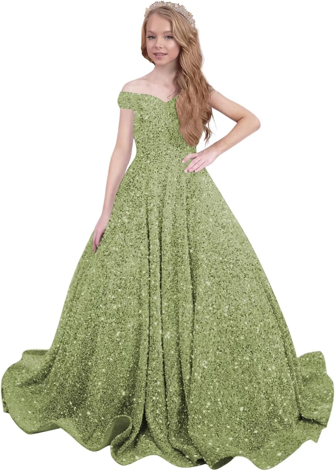 Ball Gown Sequin Pageant Dress for Teens Flower Girl Dress Girls Off Shoulder Long Formal Party Dresses 2027