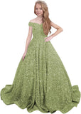 Ball Gown Sequin Pageant Dress for Teens Flower Girl Dress Girls Off Shoulder Long Formal Party Dresses 2027