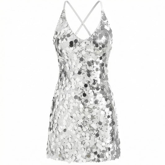 Waist Wow Sequin Dress for Women Spaghetti Strap Sexy Dresses Glitter Sparkly Mini Dress Women's Party Clubwear Cocktail Gowns