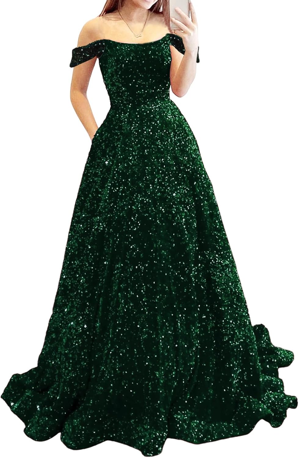 Prom Dresses Long A Line with Pockets Formal Evening Ball Gowns Velvet Velvet Sequins Black Tie Wedding Party Dress