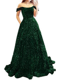 Prom Dresses Long A Line with Pockets Formal Evening Ball Gowns Velvet Velvet Sequins Black Tie Wedding Party Dress