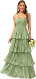 Tiered Ruffle Bridesmaid Dresses for Women Spaghetti Straps Long Chiffon Formal Evening Prom Gowns