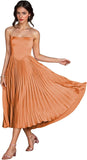 Women's Strapless Bridesmaid Dresses for Womens Tea Length Ruffle Satin Formal Prom Dress