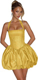 Satin Halter Homecoming Dresses for Teens Short Glitter A-Line Prom Dress Bubble Mini Formal Cocktail Party Gowns