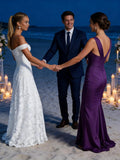Off The Shoulder Floral Bridesmaid Dresses Long Lace Appliques Formal Gown A Line Wedding Guest Dress