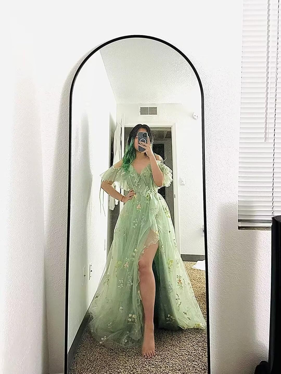 Vestidos de fiesta de tul con bordado floral para mujer, tirantes finos, largos, formales, de noche, 2024 