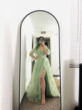Vestidos de fiesta de tul con bordado floral para mujer, tirantes finos, largos, formales, de noche, 2024 
