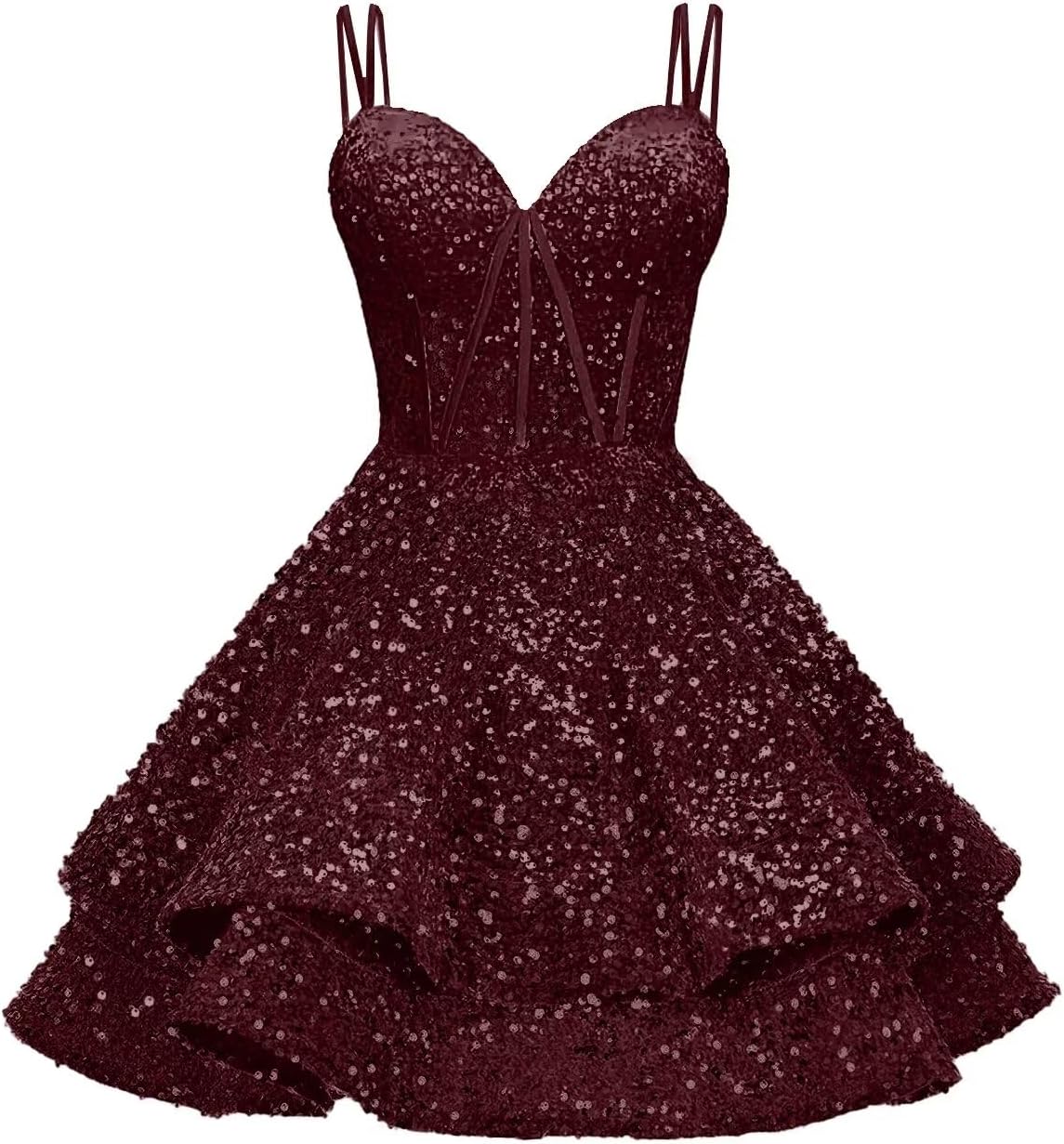 Sequin Homecoming Dresses for Teens 2027 Sparkly Short Layered Aline Prom Dresses Spaghetti Straps Cocktail Party Gowns