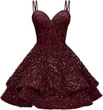 Sequin Homecoming Dresses for Teens 2027 Sparkly Short Layered Aline Prom Dresses Spaghetti Straps Cocktail Party Gowns