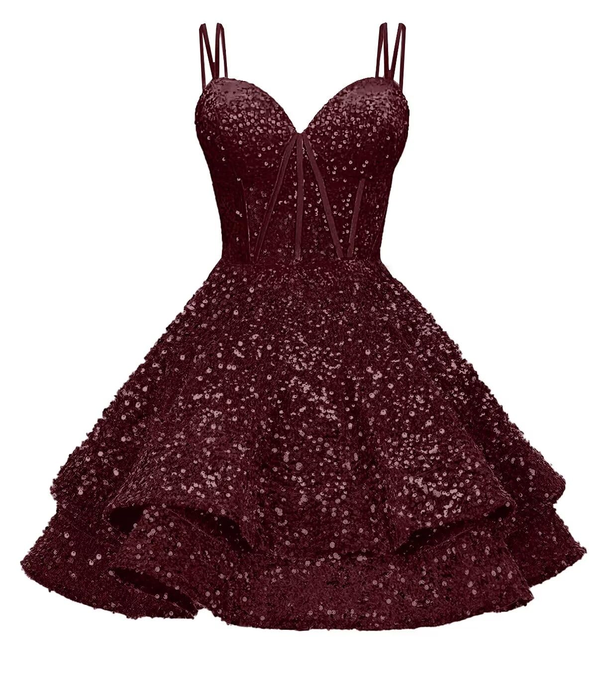 Sequin Homecoming Dresses for Teens 2027 Sparkly Short Layered Aline Prom Dresses Spaghetti Straps Cocktail Party Gowns