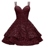 Sequin Homecoming Dresses for Teens 2027 Sparkly Short Layered Aline Prom Dresses Spaghetti Straps Cocktail Party Gowns