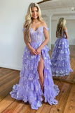 Vestido de fiesta de tul con encaje y capas, tirantes finos y abertura larga, corsé brillante, vestidos formales de fiesta de noche 