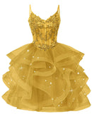 Glitter Tulle Homecoming Dresses 2026 Tiered Ruffles Lace Short Prom Dress for Teens Quinceanera Gowns