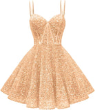 Kingbridal Gowns Sparkly Sequin Homecoming Dresses for Teens 2027 Flowy Spaghetti Straps A-Line Short Formal Prom Dress with Pockets