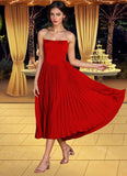 Women's Strapless Bridesmaid Dresses for Womens Tea Length Ruffle Satin Formal Prom Dress
