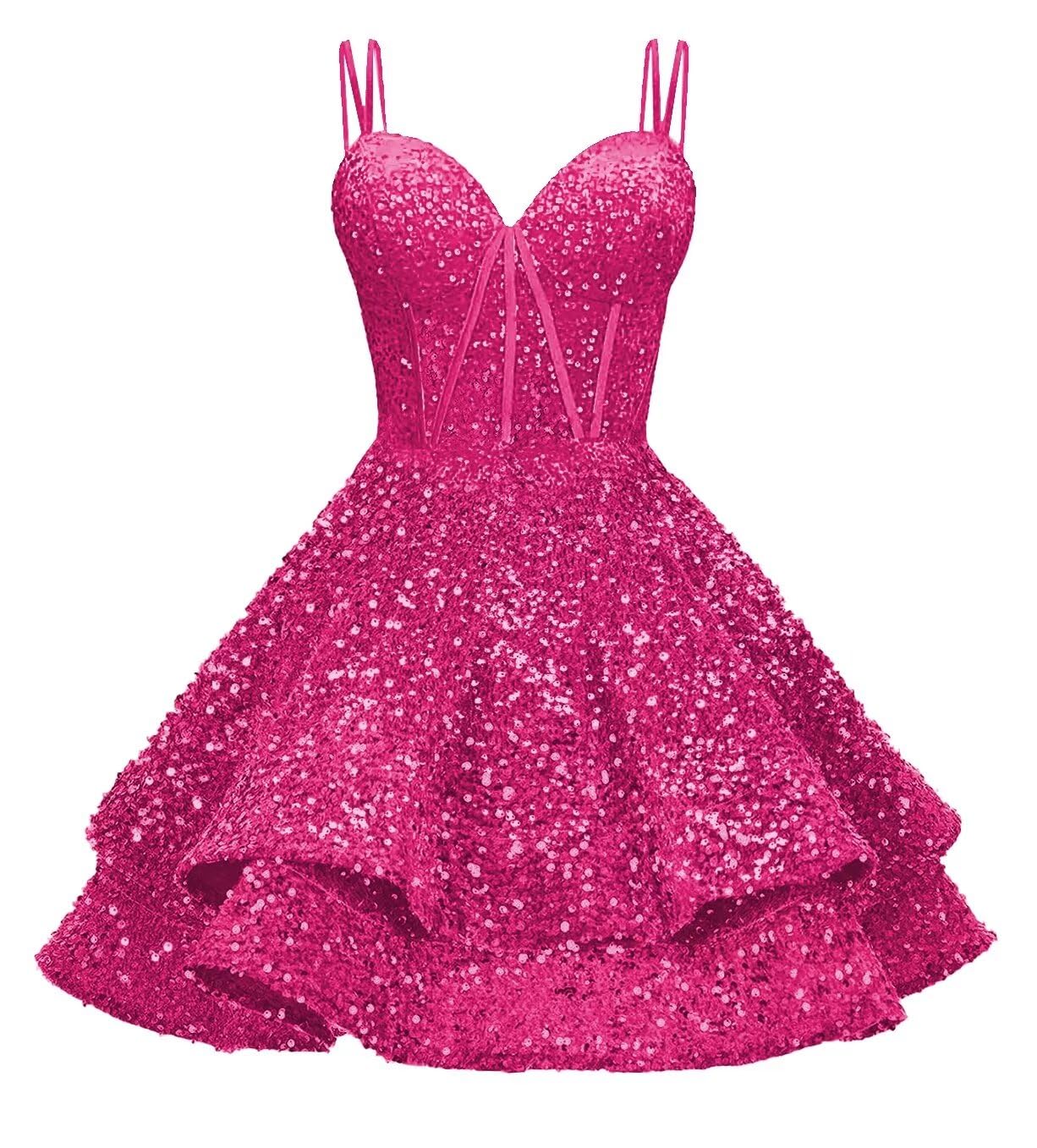 Sequin Homecoming Dresses for Teens 2027 Sparkly Short Layered Aline Prom Dresses Spaghetti Straps Cocktail Party Gowns