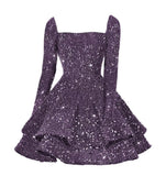 Sequin Short Homecoming Dress for Teen Sparkly Long Sleeve Prom Sweet 16 Dresses Cocktail Gowns