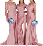 One-Shoulder-Brautjungfernkleider für Hochzeiten, Meerjungfrau-Satin-Ballkleider, lang, figurbetont, formelle Abendkleider 