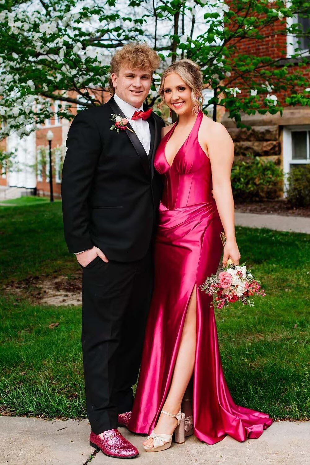 Halter Satin Prom Dresses for Women 2027 Long Mermaid Corset Formal Dress Pleated Evening Party Gowns with Slit