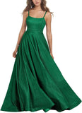 Women's Glitter Prom Dresses Long Ball Gown Spaghetti Straps Neck Formal Evening Party Dress for Teens