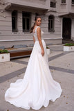 Kingbridal Gowns Lace Appliques Wedding Dresses for Bride Long V Neck Tulle Chiffon A-line Sleeveless Bridal Ball Gown for Women