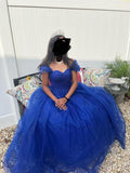 Sparkly Tulle Prom Dress 2026 Off The Shoulder Formal Dresses for Women Glitter A Line Long Ball Gown