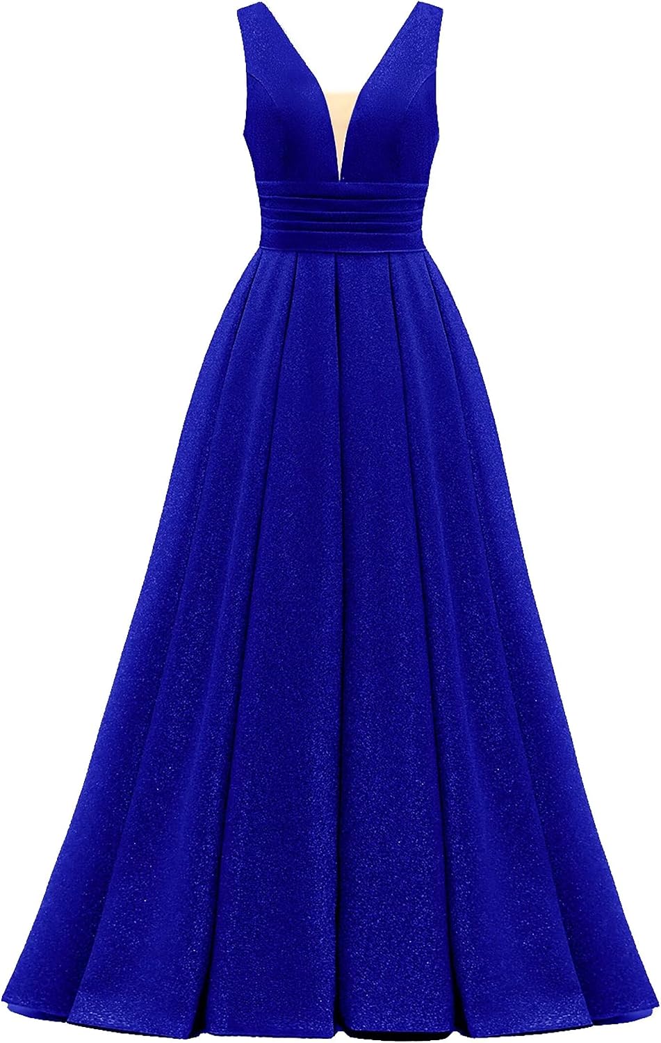 Glitter Satin Prom Dresses for Women Long V Neck A-Line Pleated Formal Evening Party Gowns with Pockets