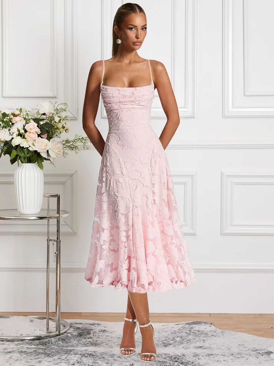 Lace Jacquard Bridesmaid Dresses for Women 2027 Spaghetti Straps Ruffle Formal Wedding Guest Dress Formal Evening Dress
