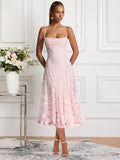 Lace Jacquard Bridesmaid Dresses for Women 2027 Spaghetti Straps Ruffle Formal Wedding Guest Dress Formal Evening Dress