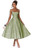 Jacquard Floral Satin Prom Dresses for Women 2026 Spaghetti Straps A-Line Midi Formal Evening Party Gown with Pockets