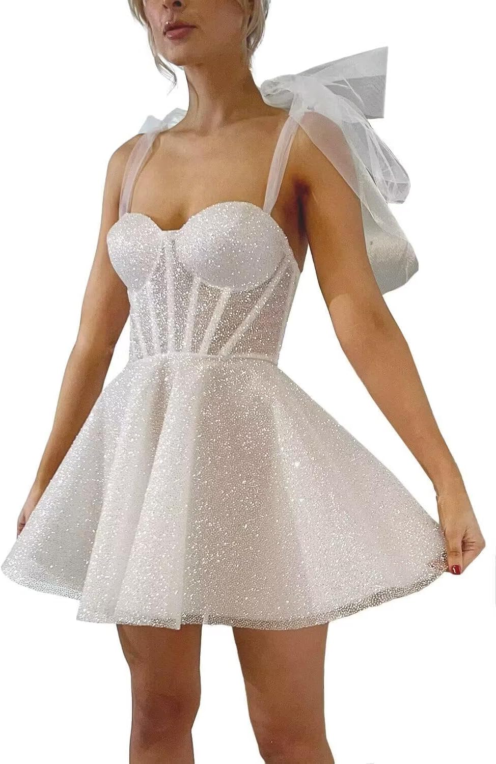Glitter Tulle Homecoming Dresses for Teens Sparkly Short Spaghetti Straps Fairy Mini Bachelorette Party Dress