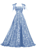 Bow Straps Prom Dresses 2026 Sparkly Sequin Square Neck Ruched Long Puffy Ball Gown Formal Dress with Slit Pockets