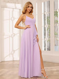 Vestidos de dama de honor largos de gasa con tirantes finos y bolsillos, vestidos formales con volantes y abertura para mujer 