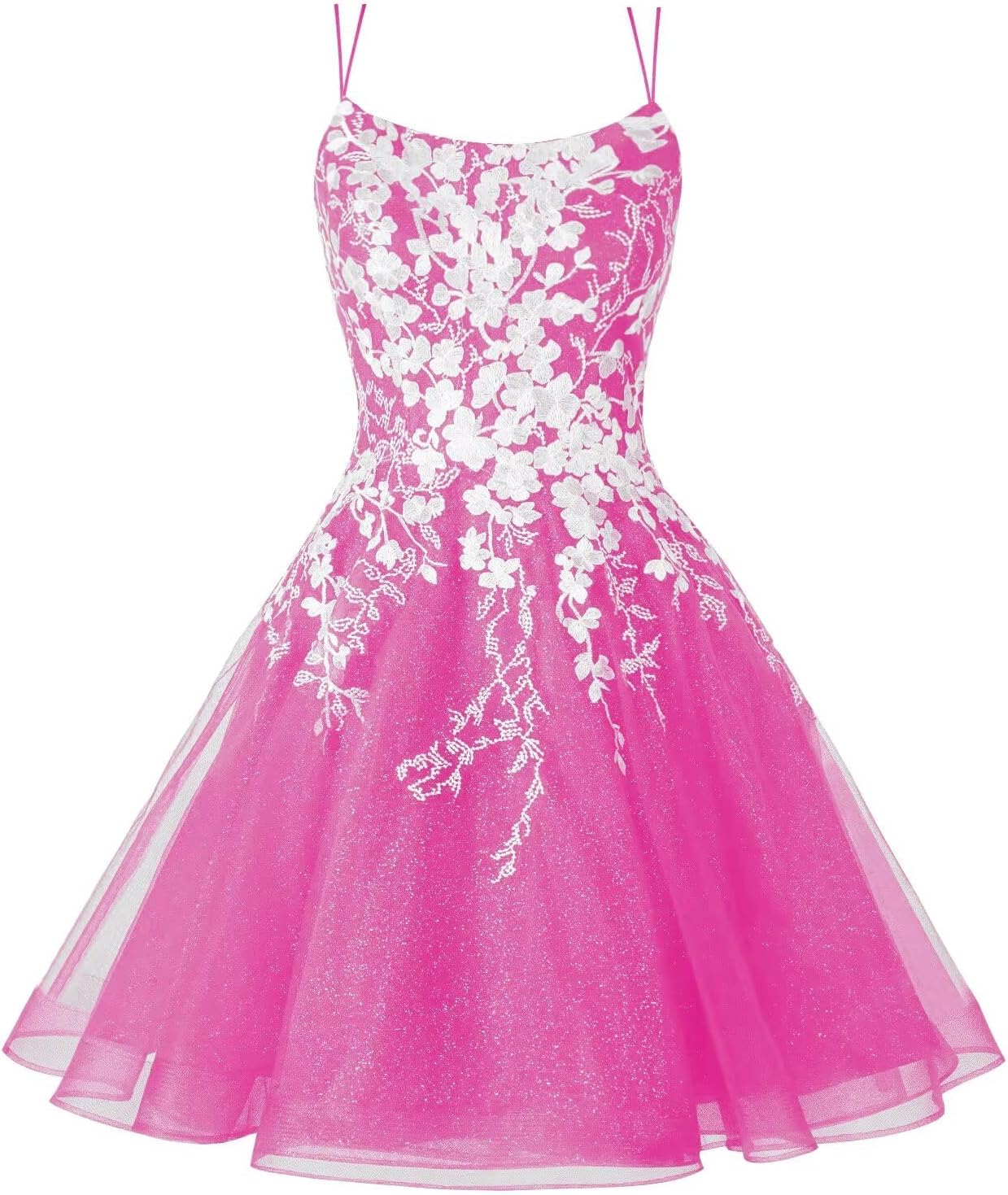 Sparkly Lace Applique Homecoming Dresses for Teens Short Corset Tulle Spaghetti Strap Prom Cocktail Party Dress