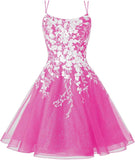 Sparkly Lace Applique Homecoming Dresses for Teens Short Corset Tulle Spaghetti Strap Prom Cocktail Party Dress