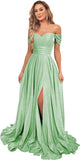 Women's Glittery Prom Dresses Long Ball Gown Off Shoulder High Slit Formal Evening Gowns with Pockets