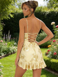 Floral Homecoming Dresses for Teens 2026 Spaghetti Straps Ruffle Pleated Short Cocktail Evening Dress