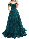 Prom Dresses Long A Line with Pockets Formal Evening Ball Gowns Velvet Velvet Sequins Black Tie Wedding Party Dress