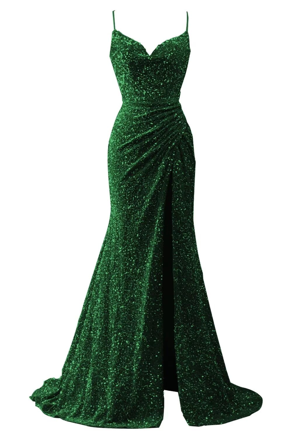 Spaghetti Straps Sequin Prom Dresses for Women 2027 Mermaid Ruched Formal Dress with Slit Sparkly Evening Party Gown